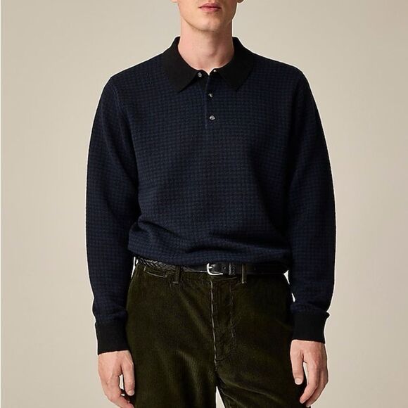 J.Crew Cashmere collared sweater in houndstooth jacquard Medium - Picture 1 of 14